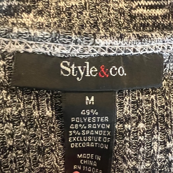 Style & CO. Women's Sweater Heathered Black & White, Sleeve detail, Size Medium - Picture 9 of 12